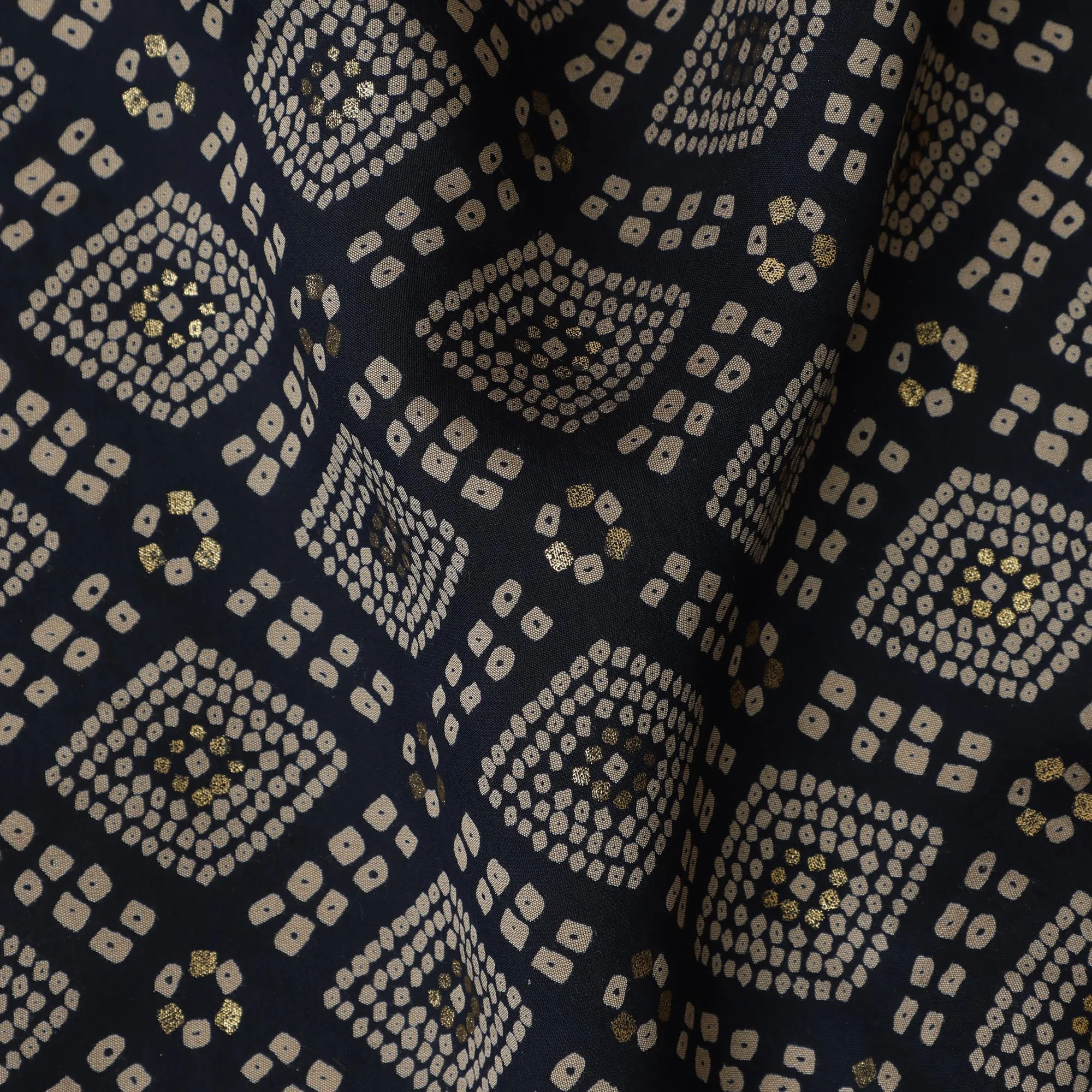 Navy blue and Beige Viscose Printed Fabric with Geometric Design, 110 cm Width-D20453