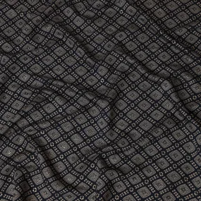 Navy blue and Beige Viscose Printed Fabric with Geometric Design, 110 cm Width-D20453