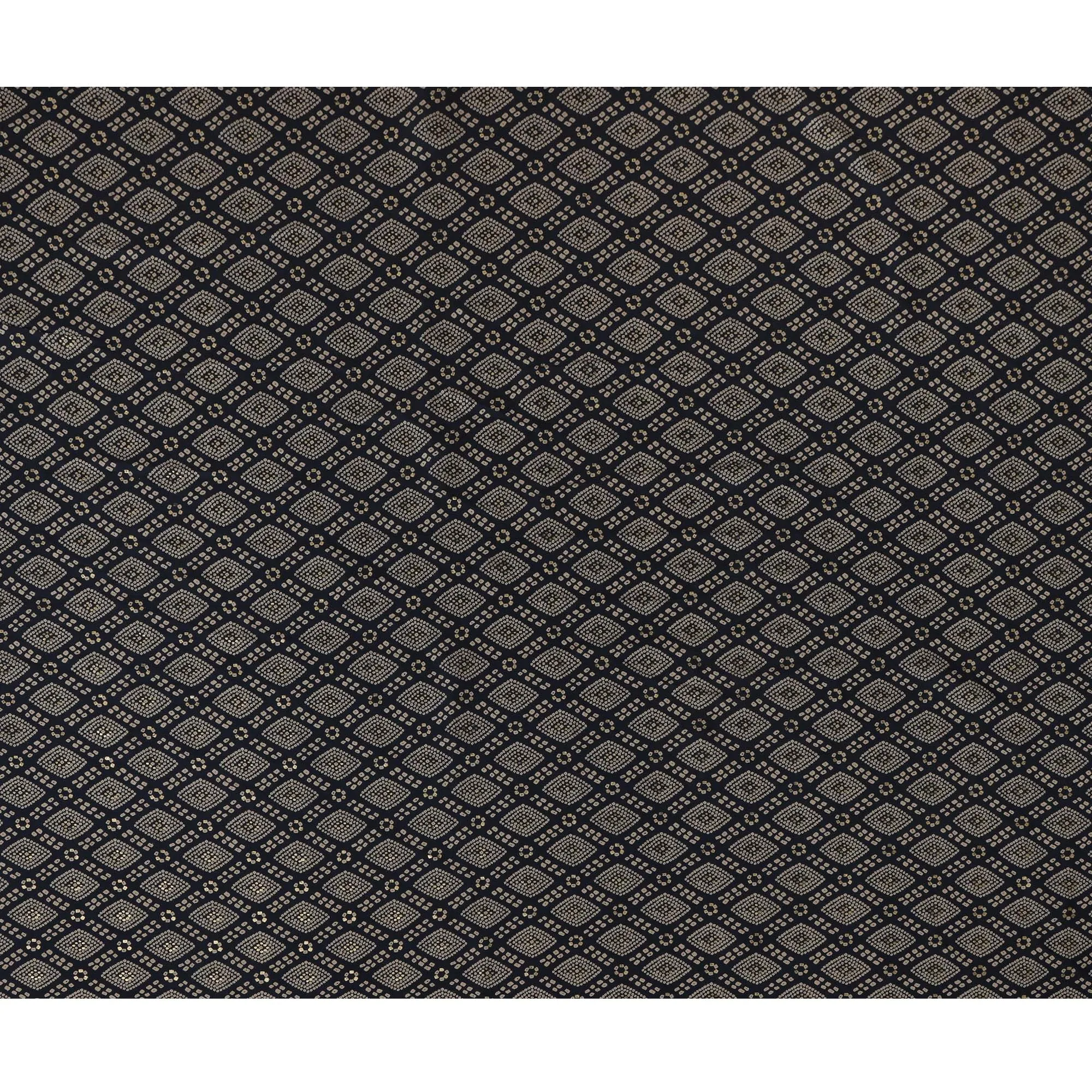 Navy blue and Beige Viscose Printed Fabric with Geometric Design, 110 cm Width-D20453