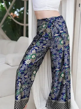 Navy Satin Wrap Around Trousers