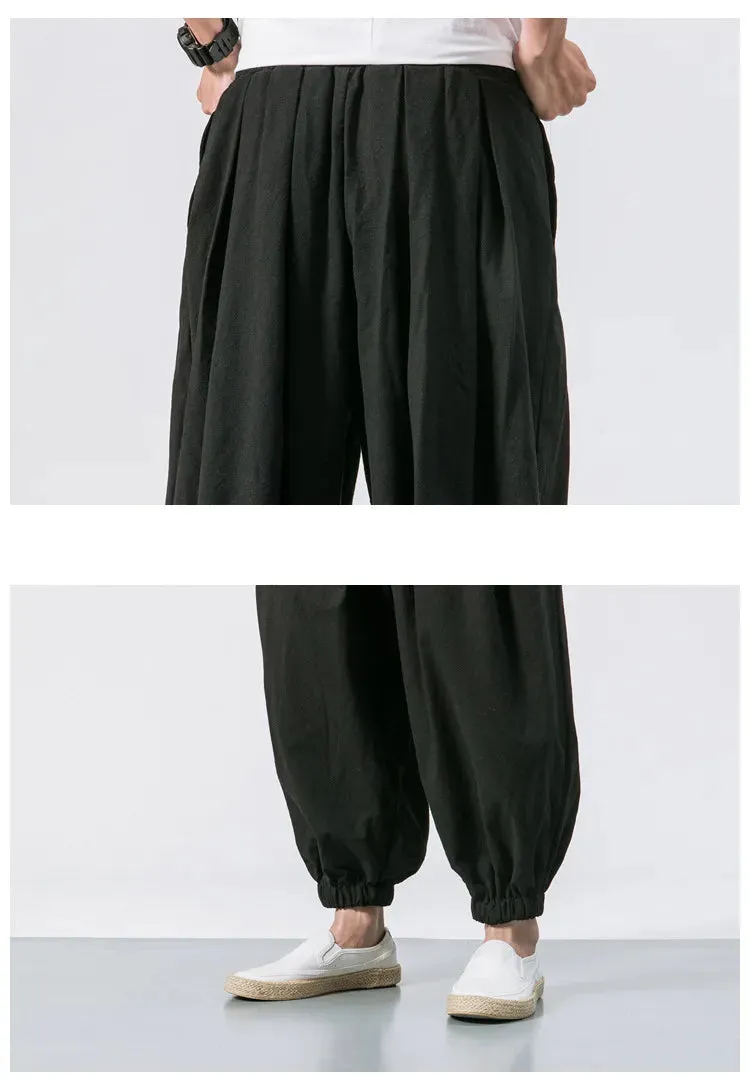 New Oversized Men Harem Pants Loose Chinese Style Cotton and Linen Sweatpants Joggers High Quality Casual Trousers Men