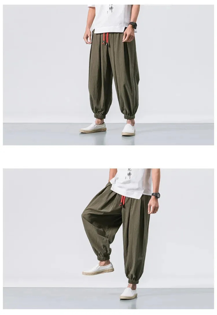 New Oversized Men Harem Pants Loose Chinese Style Cotton and Linen Sweatpants Joggers High Quality Casual Trousers Men