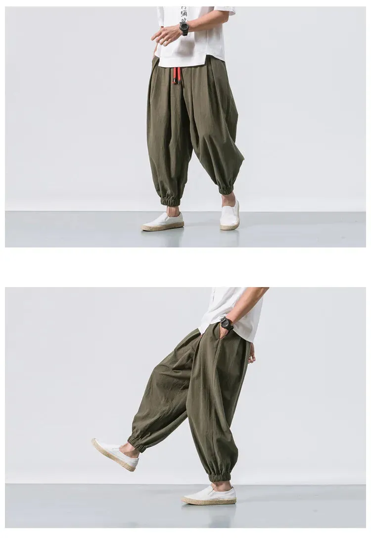 New Oversized Men Harem Pants Loose Chinese Style Cotton and Linen Sweatpants Joggers High Quality Casual Trousers Men