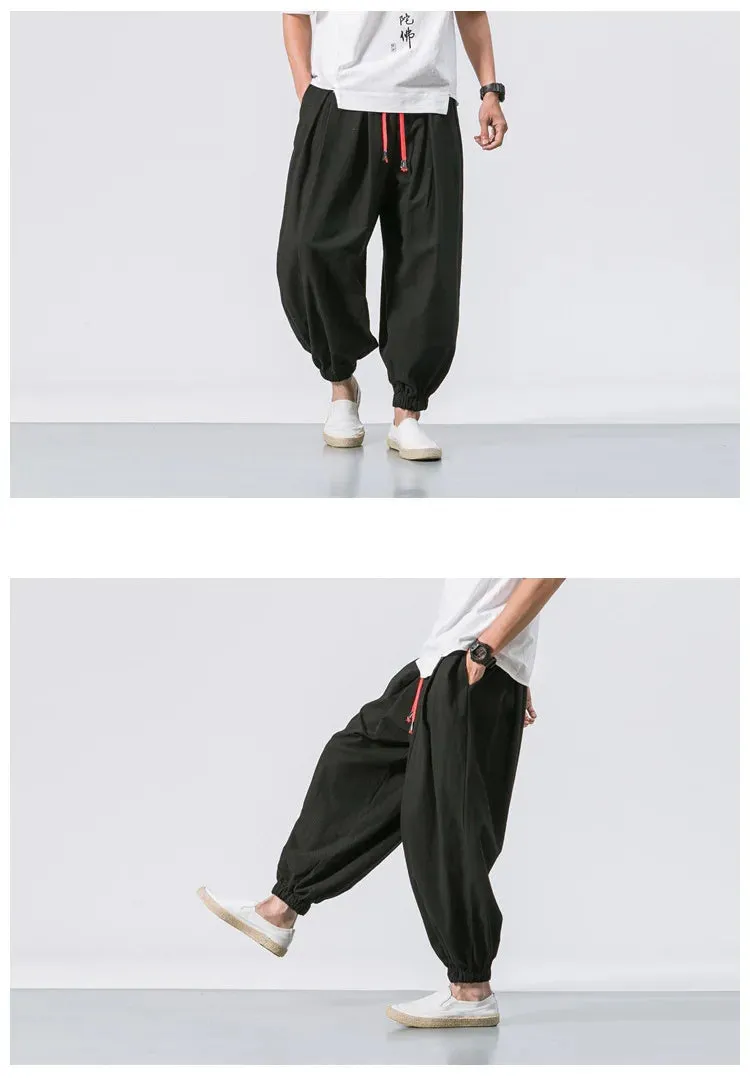 New Oversized Men Harem Pants Loose Chinese Style Cotton and Linen Sweatpants Joggers High Quality Casual Trousers Men