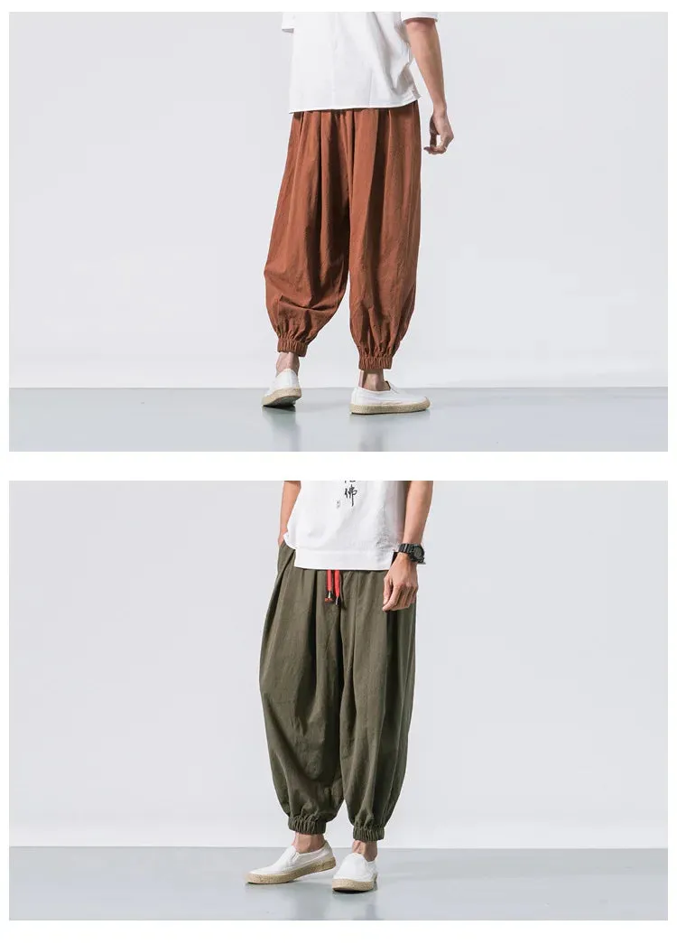 New Oversized Men Harem Pants Loose Chinese Style Cotton and Linen Sweatpants Joggers High Quality Casual Trousers Men