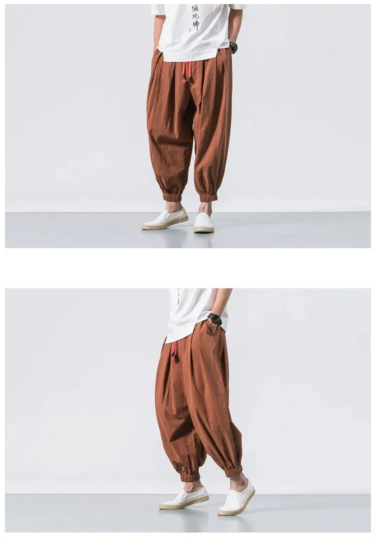 New Oversized Men Harem Pants Loose Chinese Style Cotton and Linen Sweatpants Joggers High Quality Casual Trousers Men