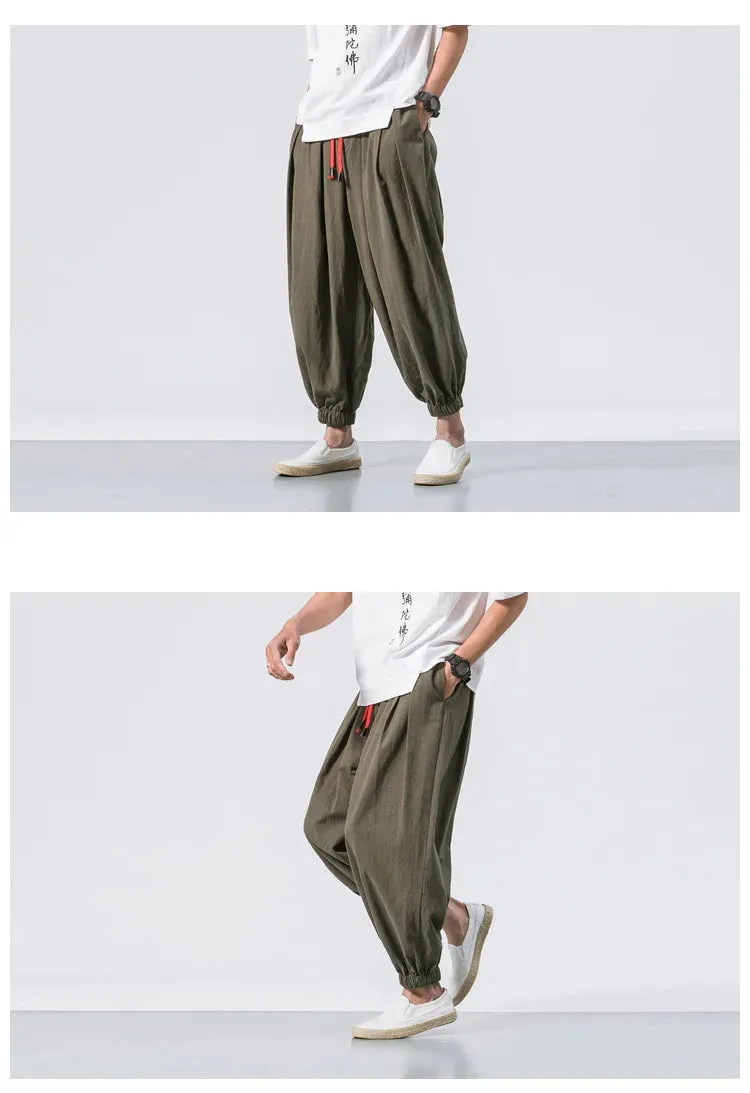 New Oversized Men Harem Pants Loose Chinese Style Cotton and Linen Sweatpants Joggers High Quality Casual Trousers Men