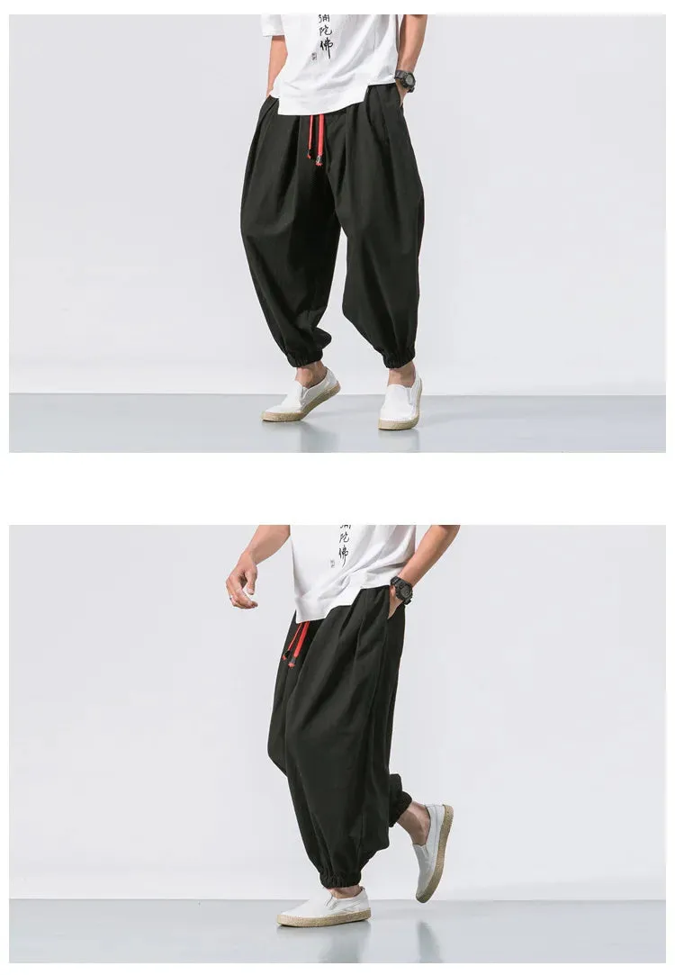 New Oversized Men Harem Pants Loose Chinese Style Cotton and Linen Sweatpants Joggers High Quality Casual Trousers Men