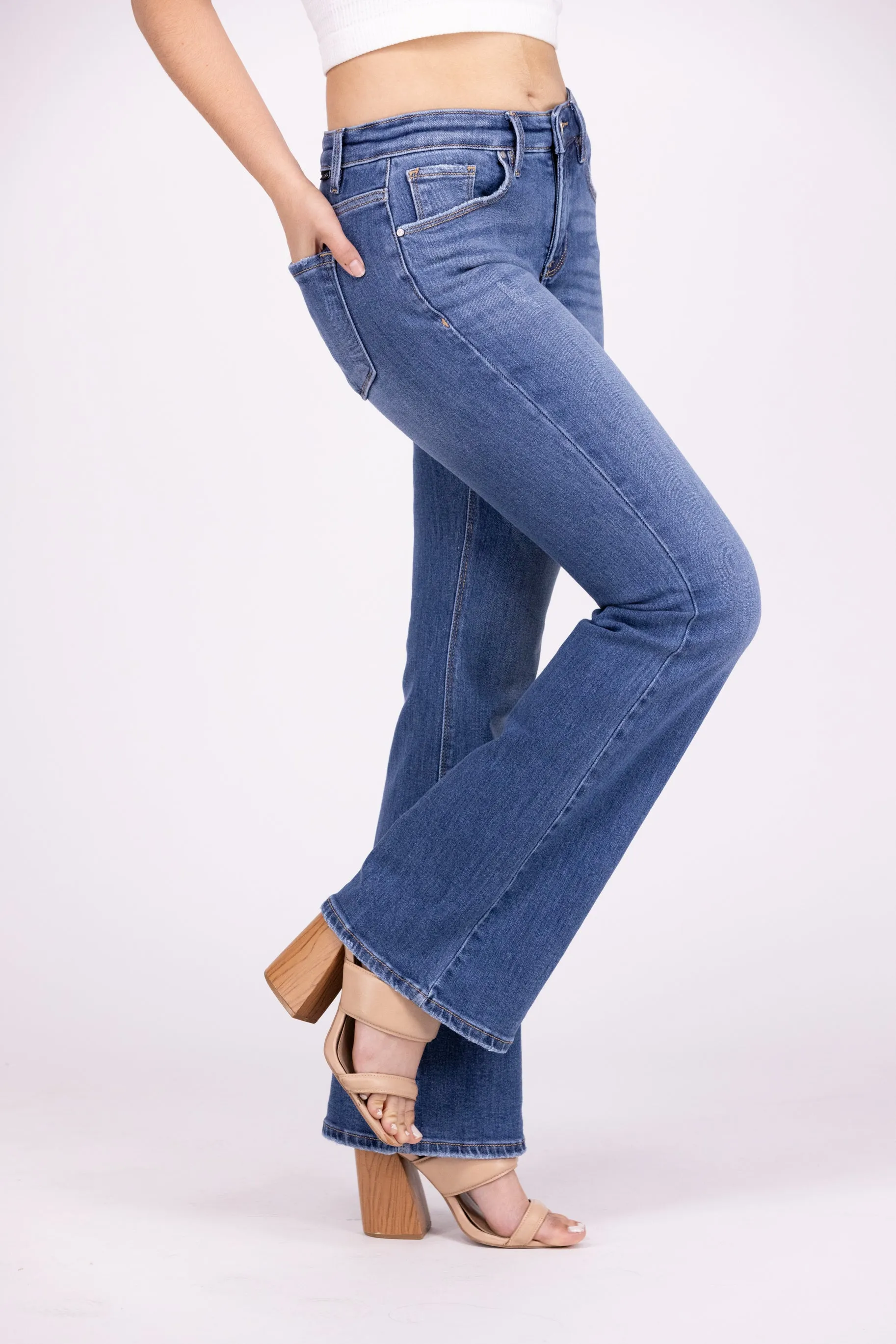 Old School Classic From Risen: Mid-Rise Tummy Control Flare Basic Denim