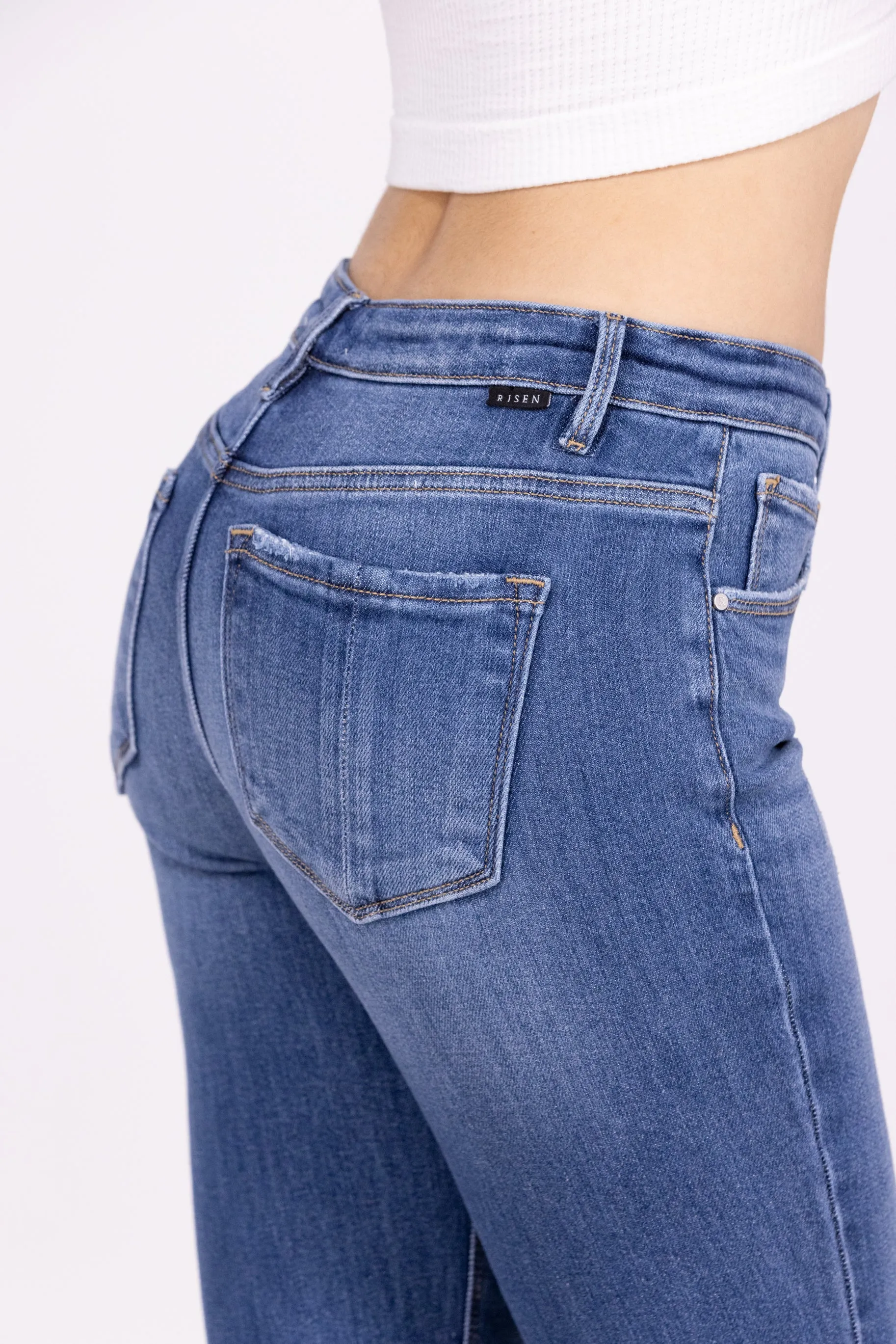 Old School Classic From Risen: Mid-Rise Tummy Control Flare Basic Denim