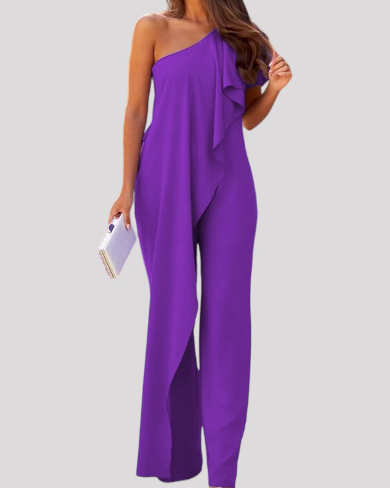 One Shoulder Women's Jumpsuit with Flouce