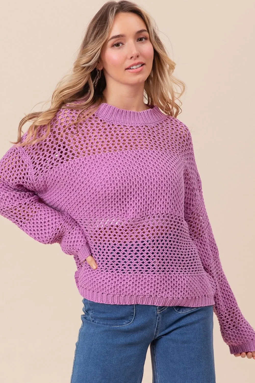 Openwork Long Sleeve Knit Top