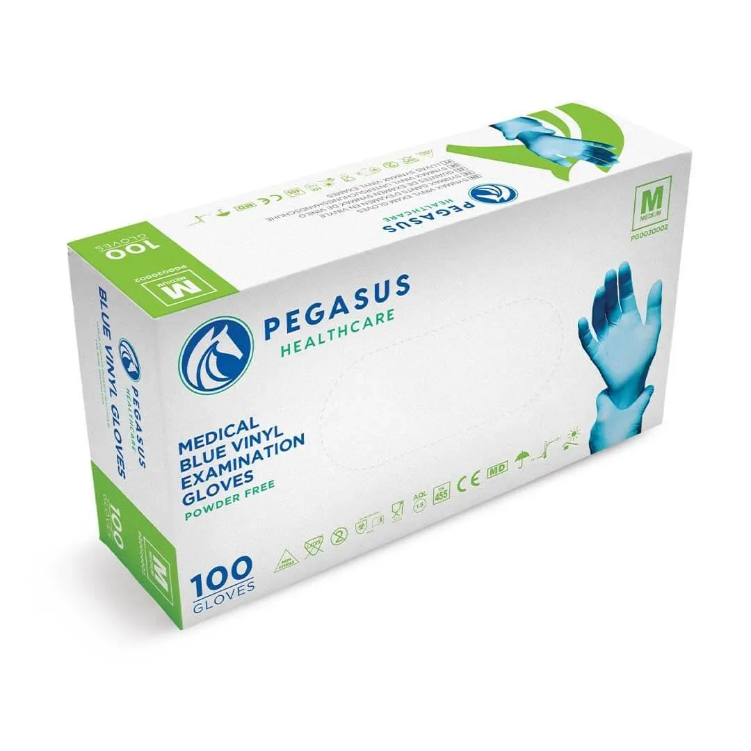 Pegasus Healthcare Blue Vinyl Examination Gloves - 100 Disposable Gloves