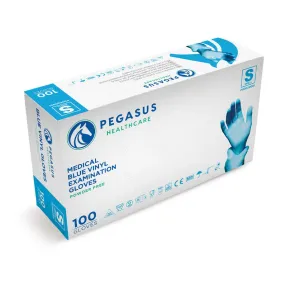 Pegasus Healthcare Blue Vinyl Examination Gloves - 100 Disposable Gloves