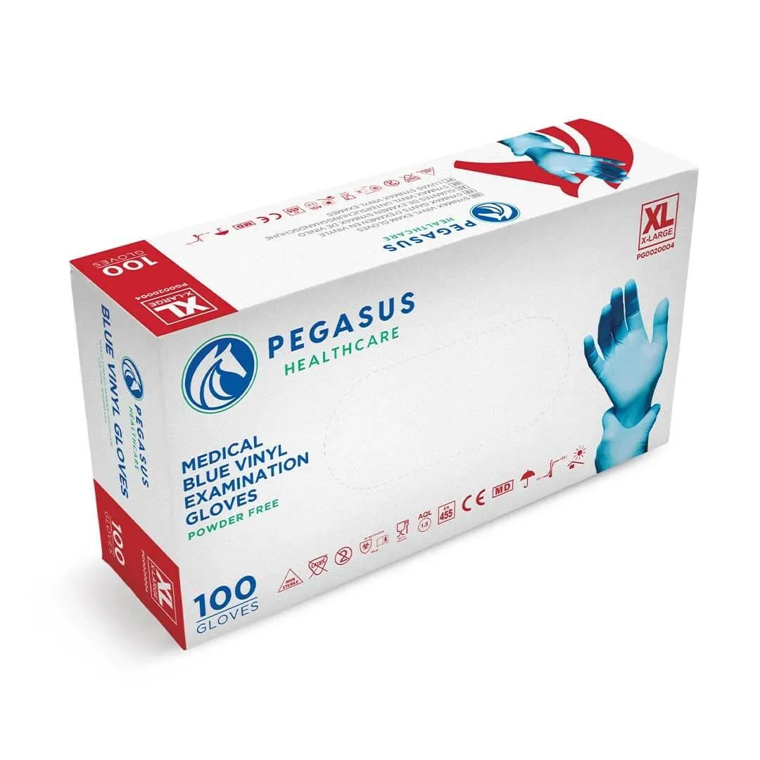 Pegasus Healthcare Blue Vinyl Examination Gloves - 100 Disposable Gloves