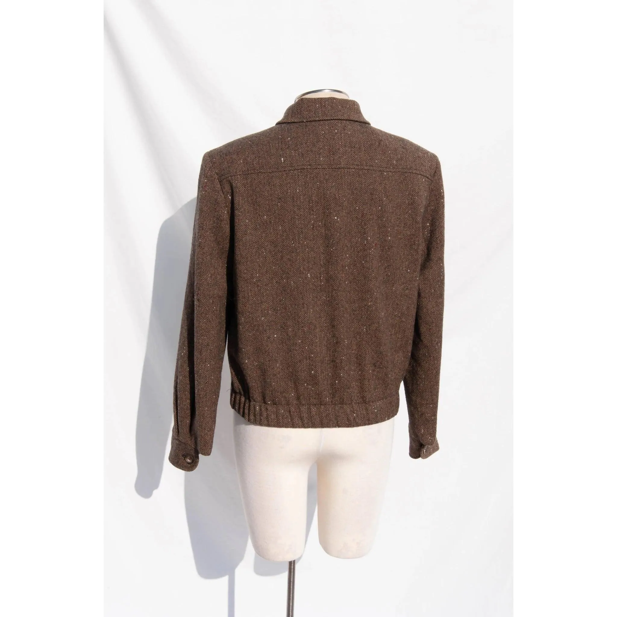 PENDLETON Light Brown Herringbone Cropped Wool Jacket | Size US 6