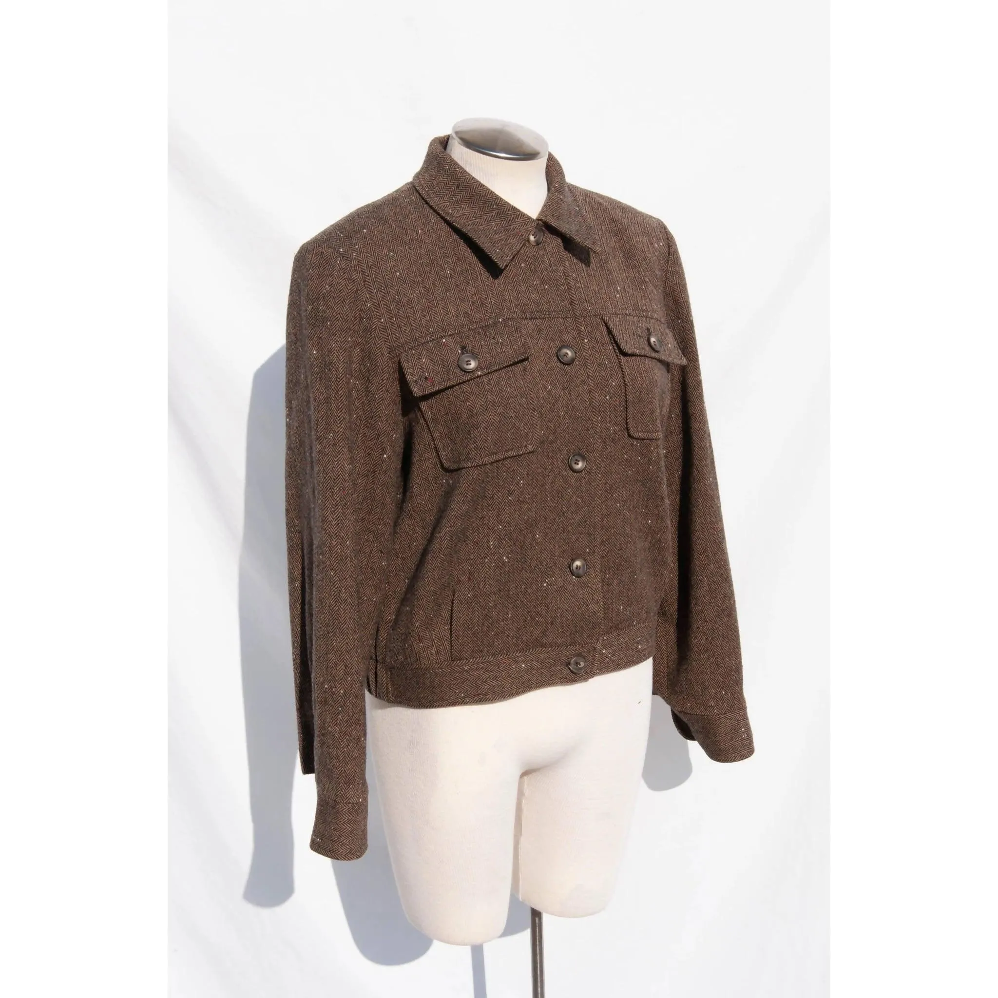 PENDLETON Light Brown Herringbone Cropped Wool Jacket | Size US 6