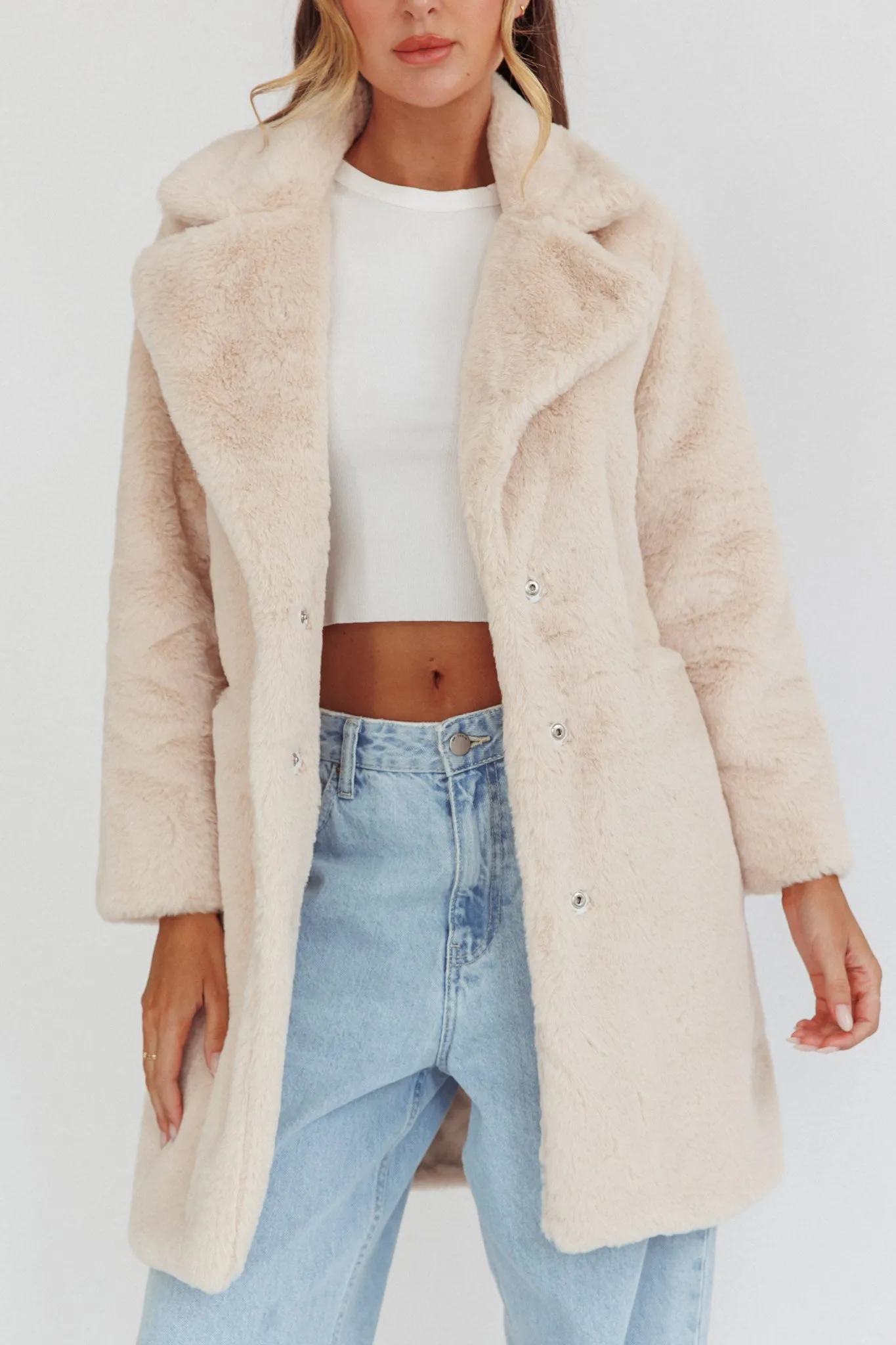 Perceptions Longline Faux Fur Coat Beige