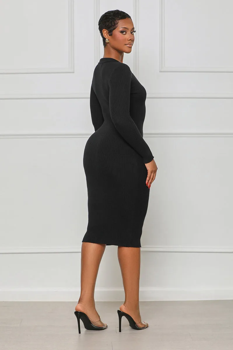 Perfect Timing Knit Midi Dress (Black)- FINAL SALE