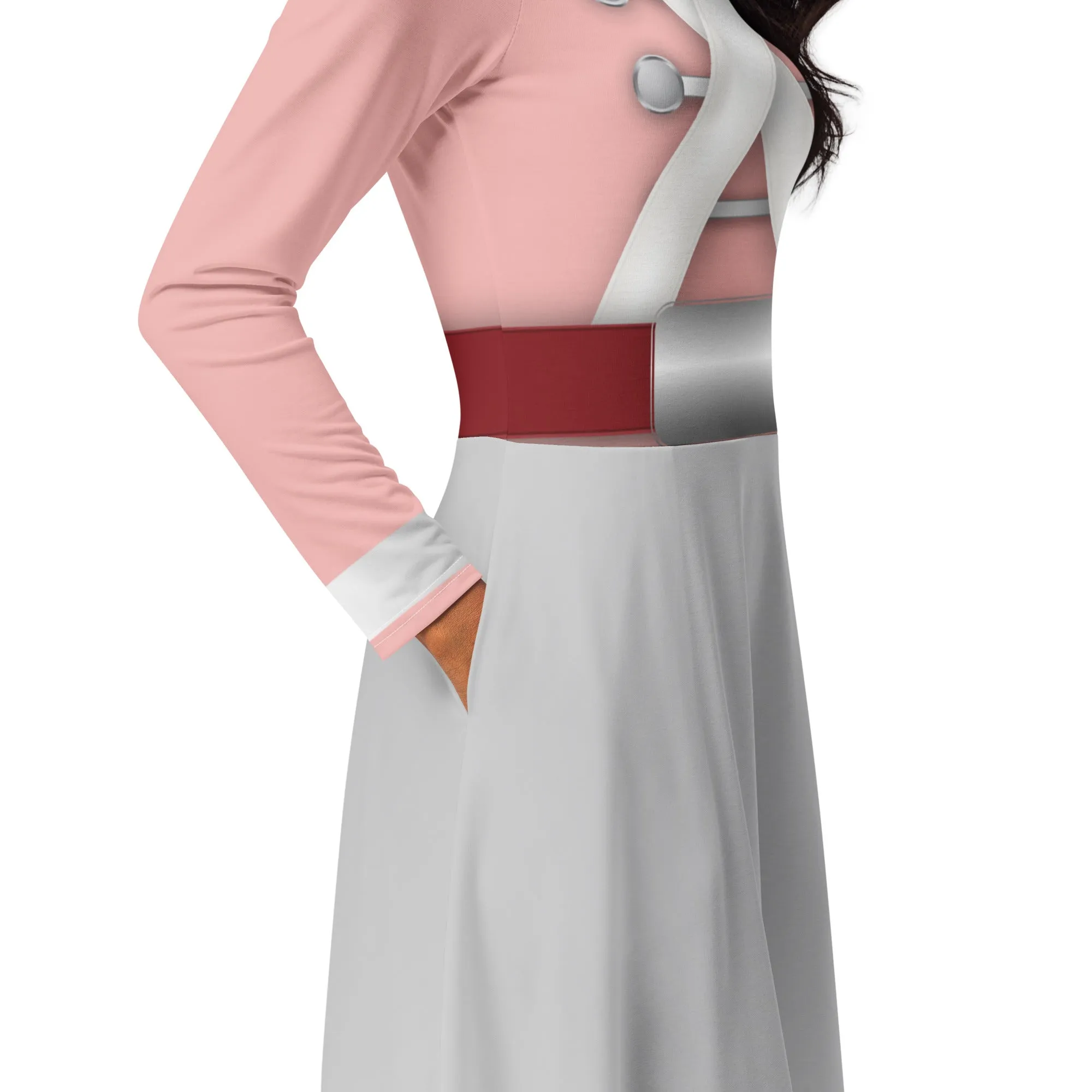 Pink Christmas Nutcracker long sleeve midi dress