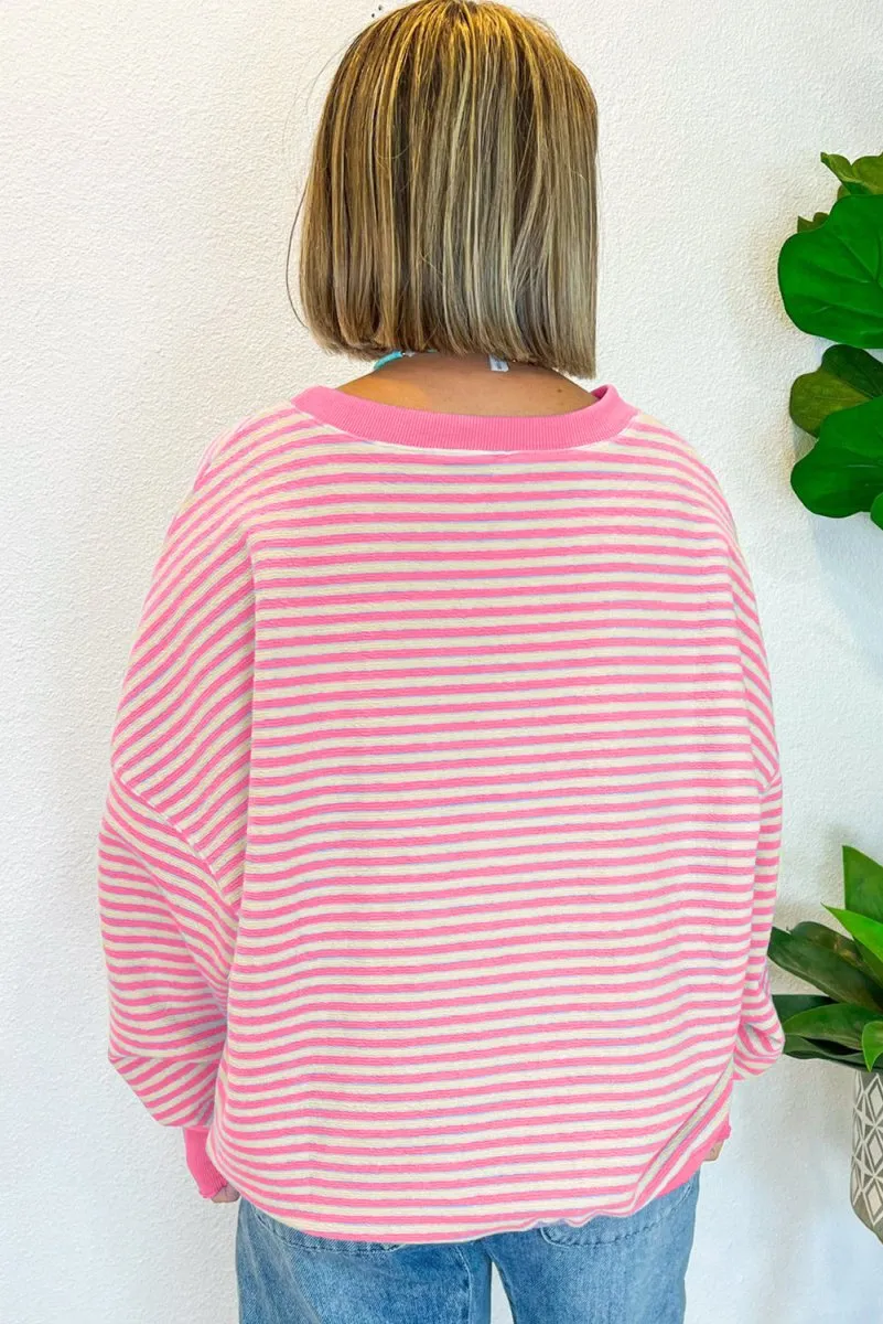 Pink Stripe Santa Long Sleeve Slouchy Top