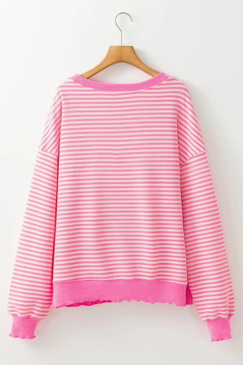 Pink Stripe Santa Long Sleeve Slouchy Top