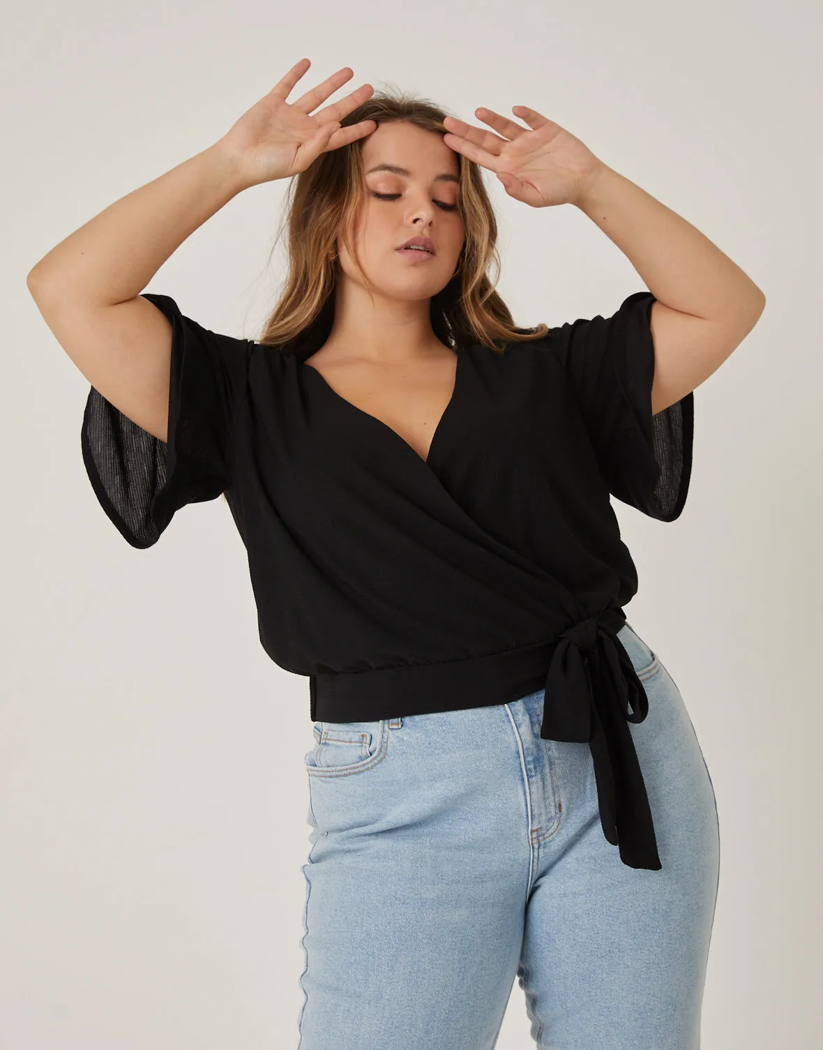 Plus Size Faux Wrap Knit Top