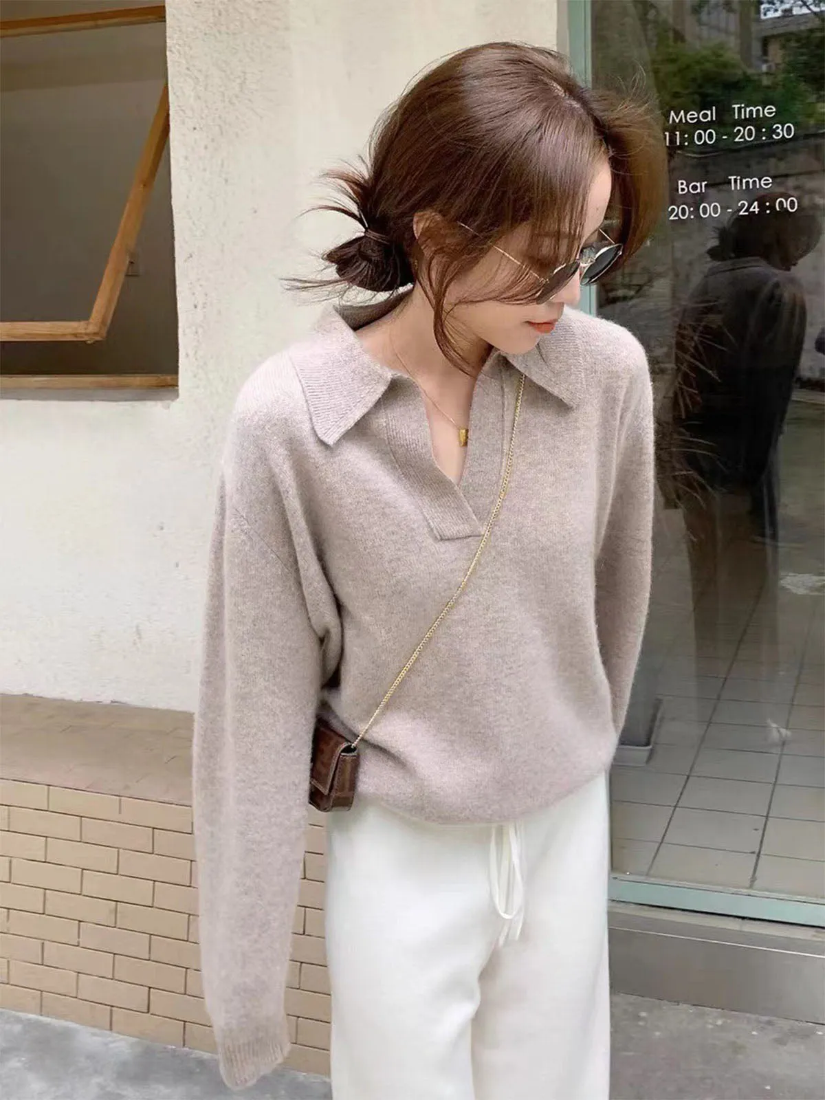 Polo Collared Wool Oversized Pullover Sweater