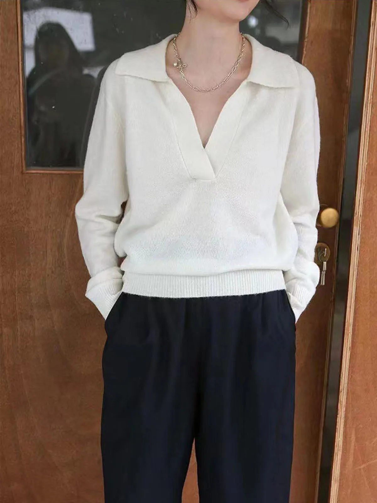 Polo Collared Wool Oversized Pullover Sweater