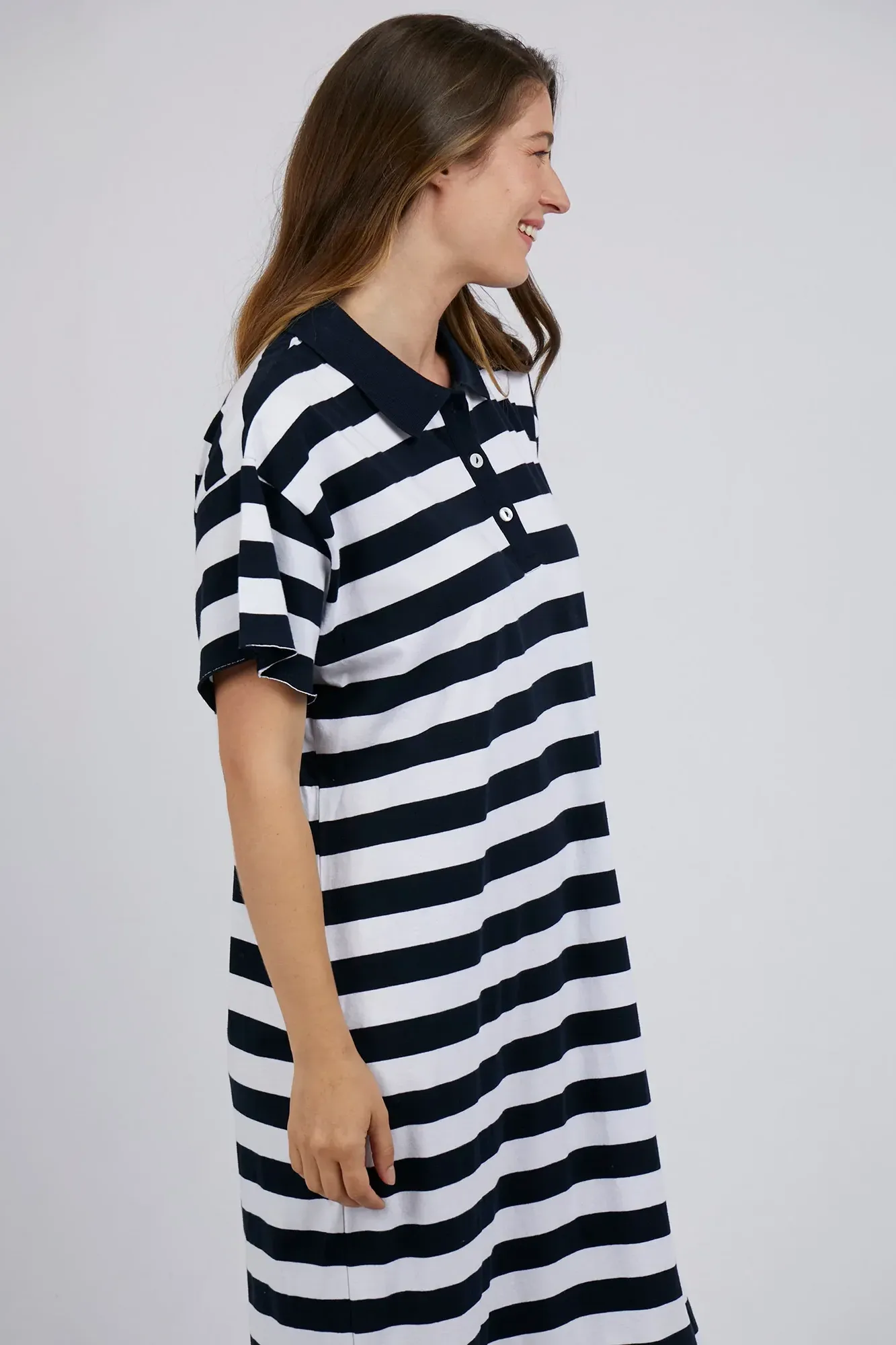 Polo Dress in Navy & White Stripe