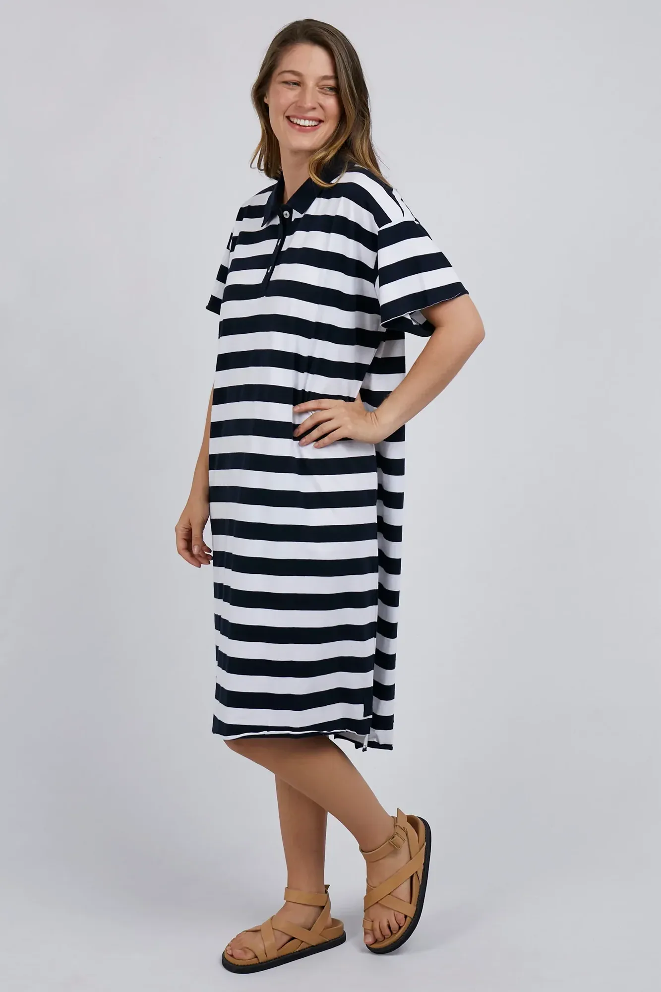 Polo Dress in Navy & White Stripe