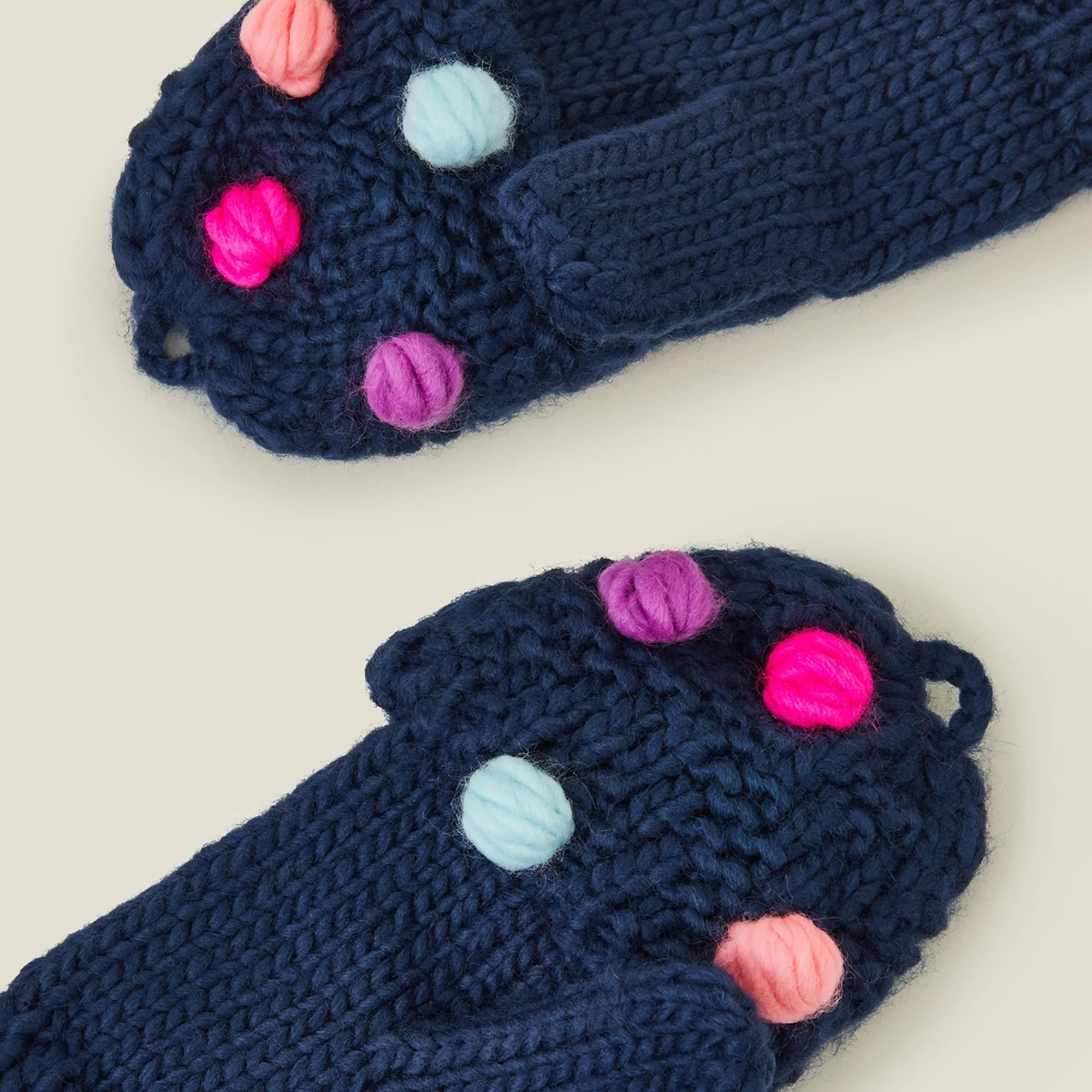 Pom Pom Fingerless Mitten Gloves Blue Set of 2 - 6-8 years