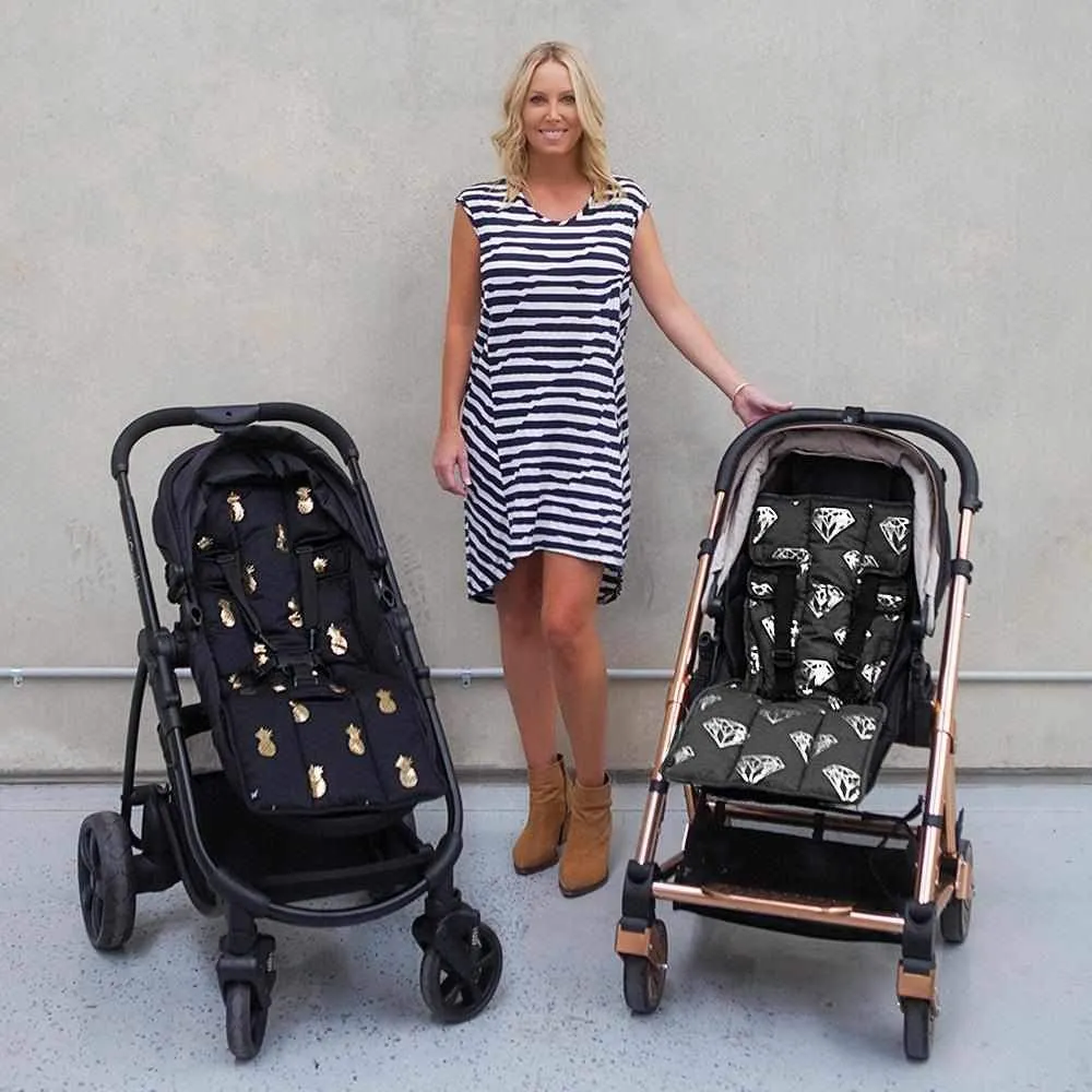 Pram Liner - Charcoal Silver Diamonds/Spots