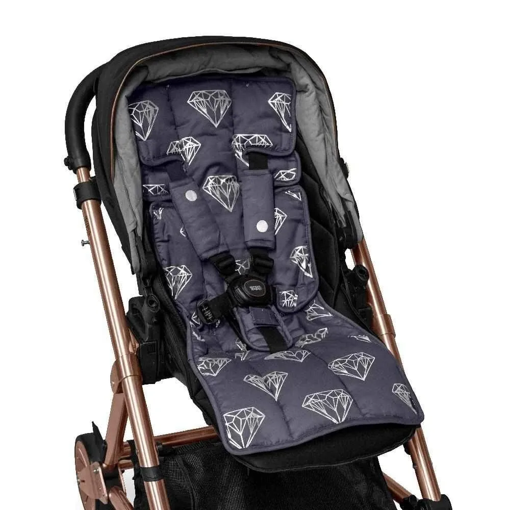 Pram Liner - Charcoal Silver Diamonds/Spots