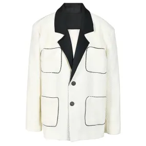 Pre Order:  White Single-Breasted V-Neck Long Sleeve Coat