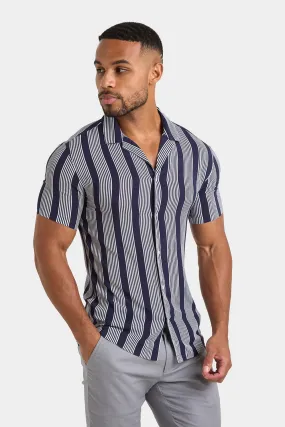 Printed Shirt in Bold Navy Stripe