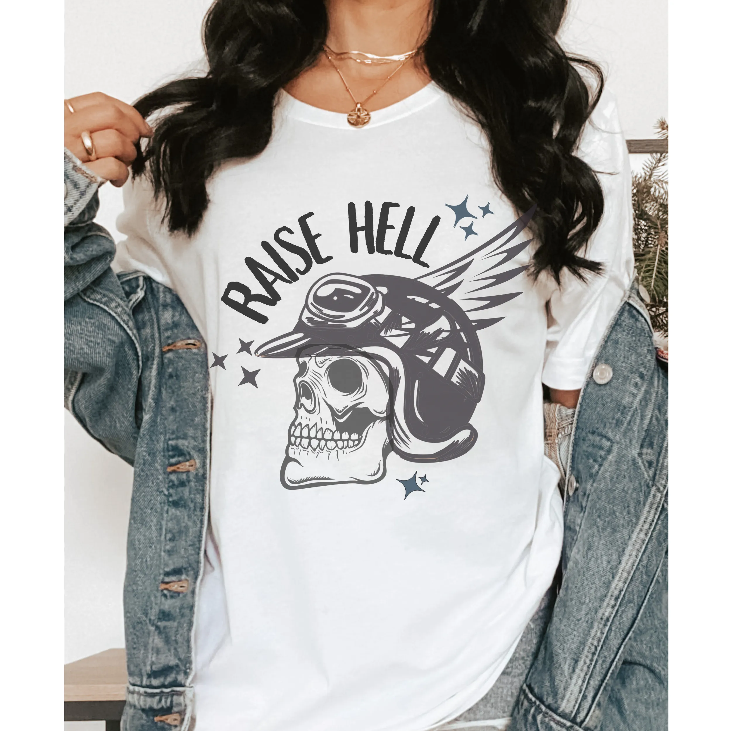 Raise Hell T-Shirt, Retro Motorcycle Skeleton T-Shirt, Vintage-Inspired Vintage Rider Design, Trendy T-Shirt