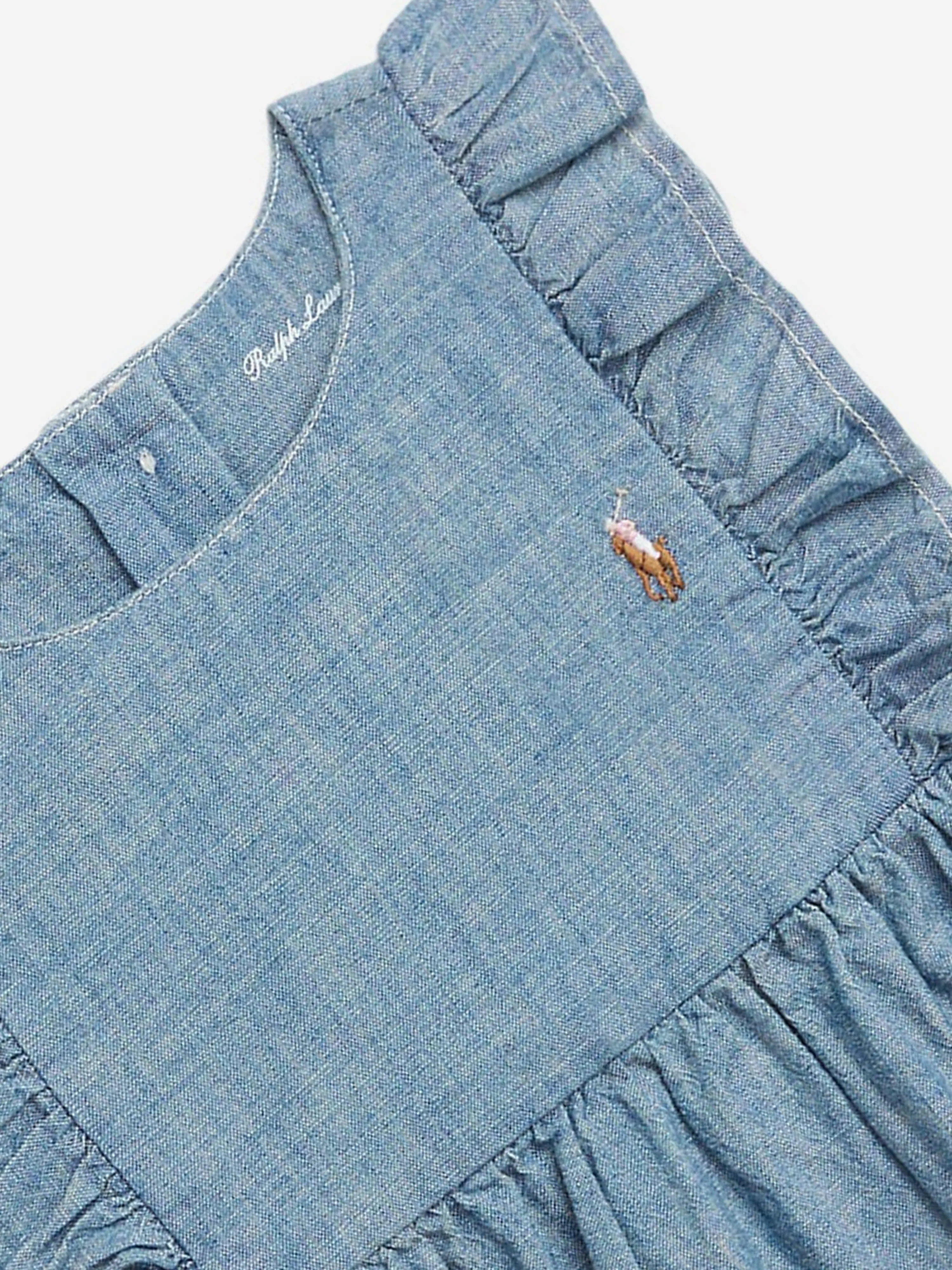 Ralph Lauren Baby Girls Chambray Bubble Romper in Blue