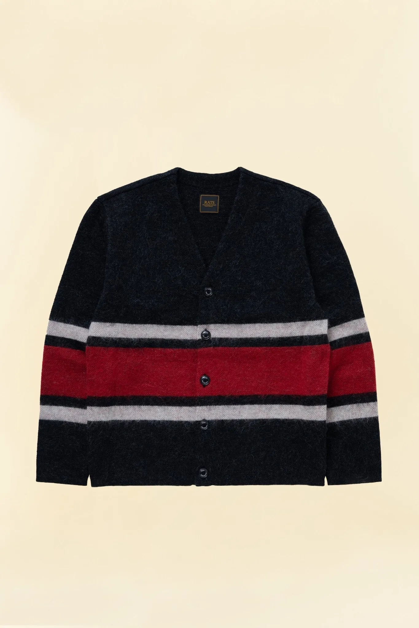 Rats Border Mohair Knit Cardigan - Black