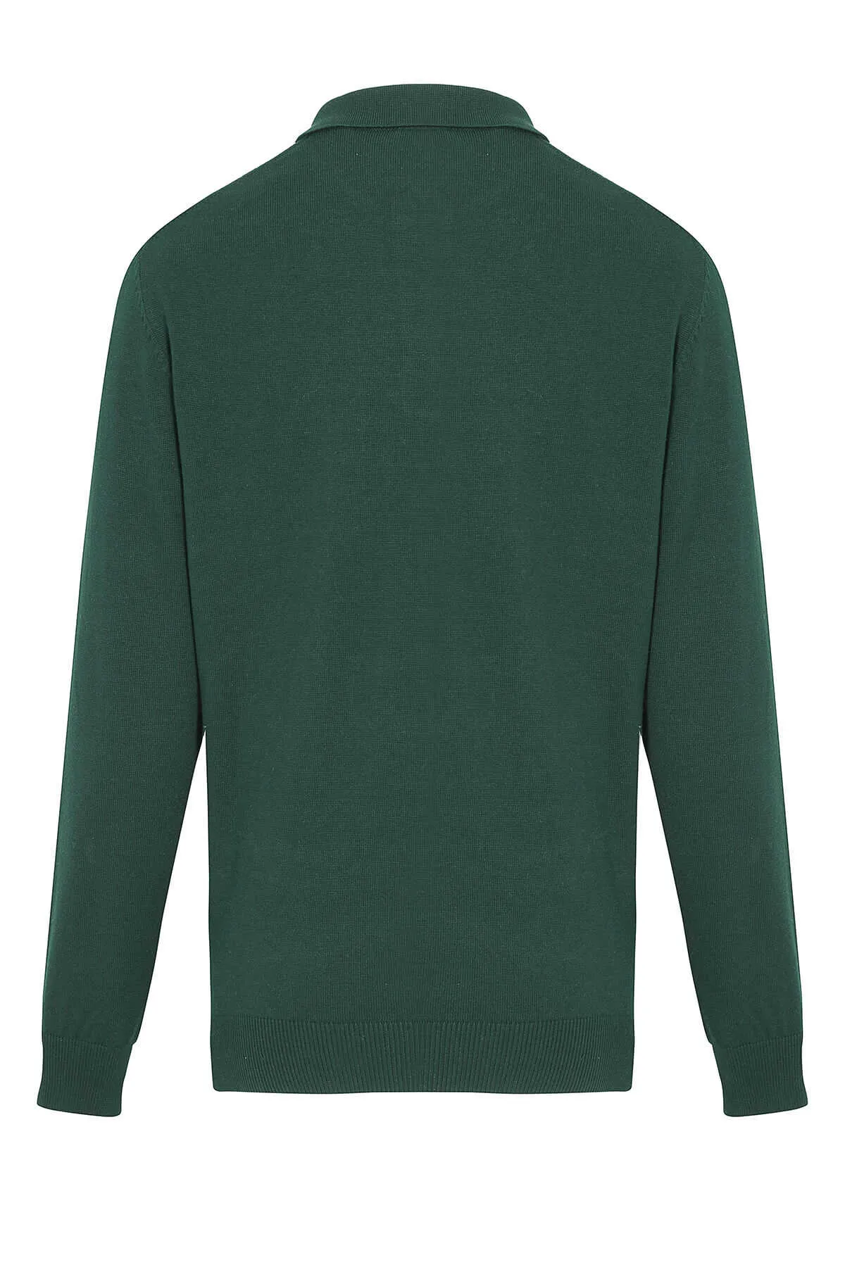 Regular Fit Plain Cotton Blend Black Polo Sweater, Green