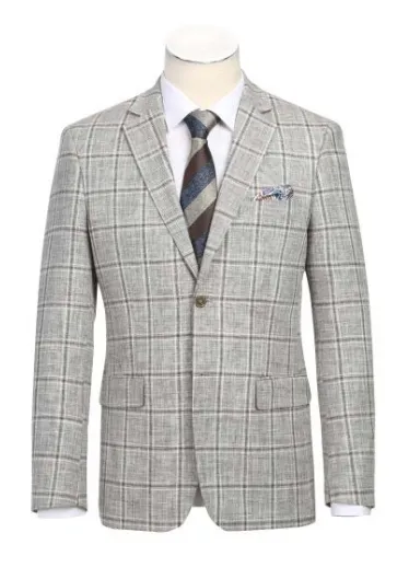 Renoir Trim Fit Windowpane Plaid Cotton Linen Sport Coat