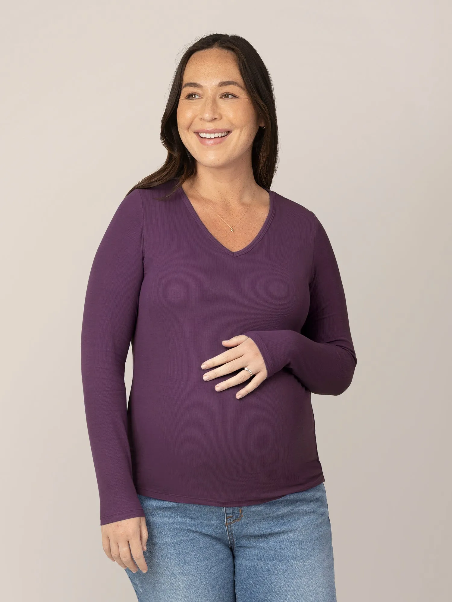 Ribbed Bamboo Maternity & Nursing Long Sleeve T-shirt | Mulberry