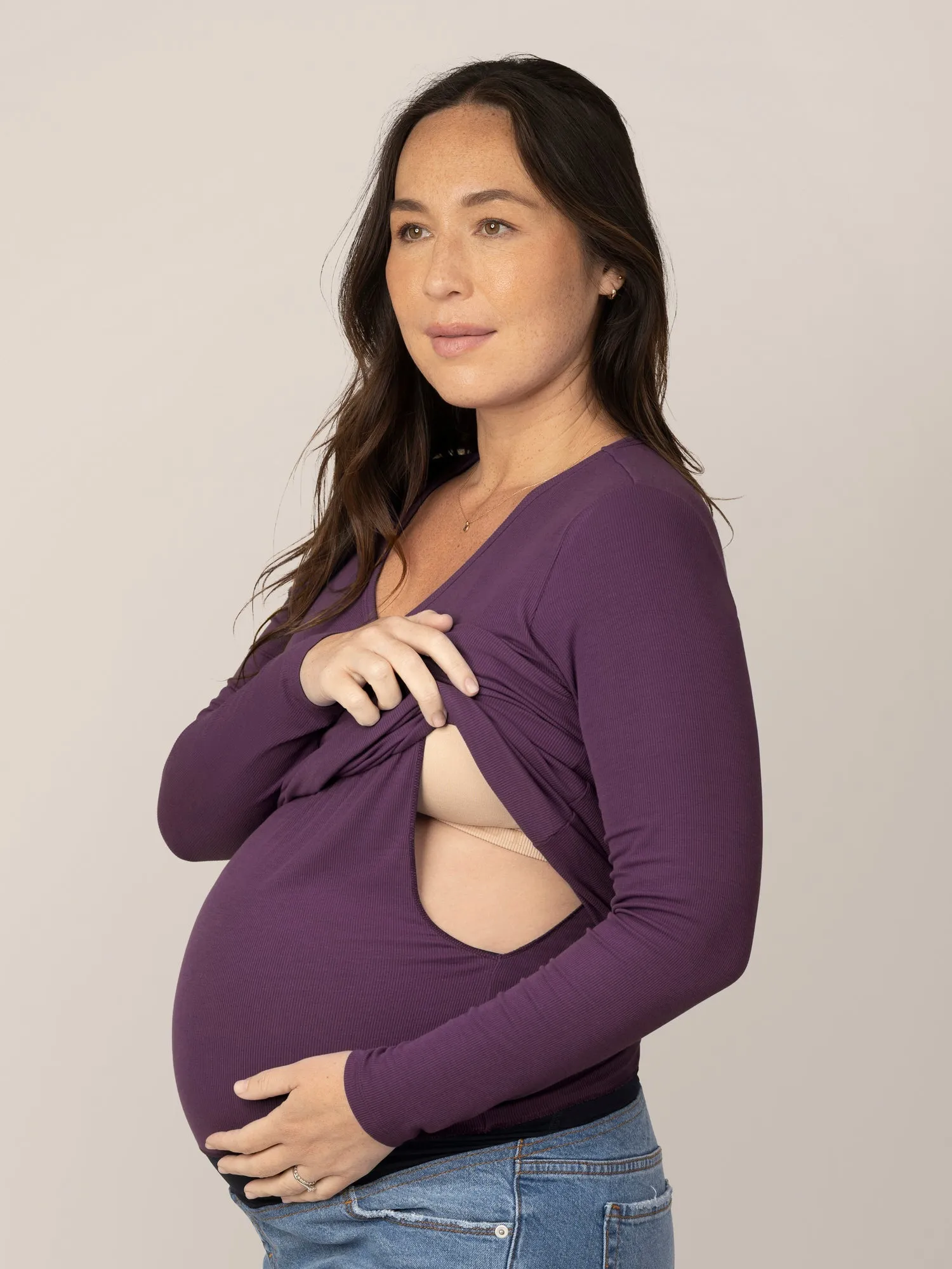 Ribbed Bamboo Maternity & Nursing Long Sleeve T-shirt | Mulberry