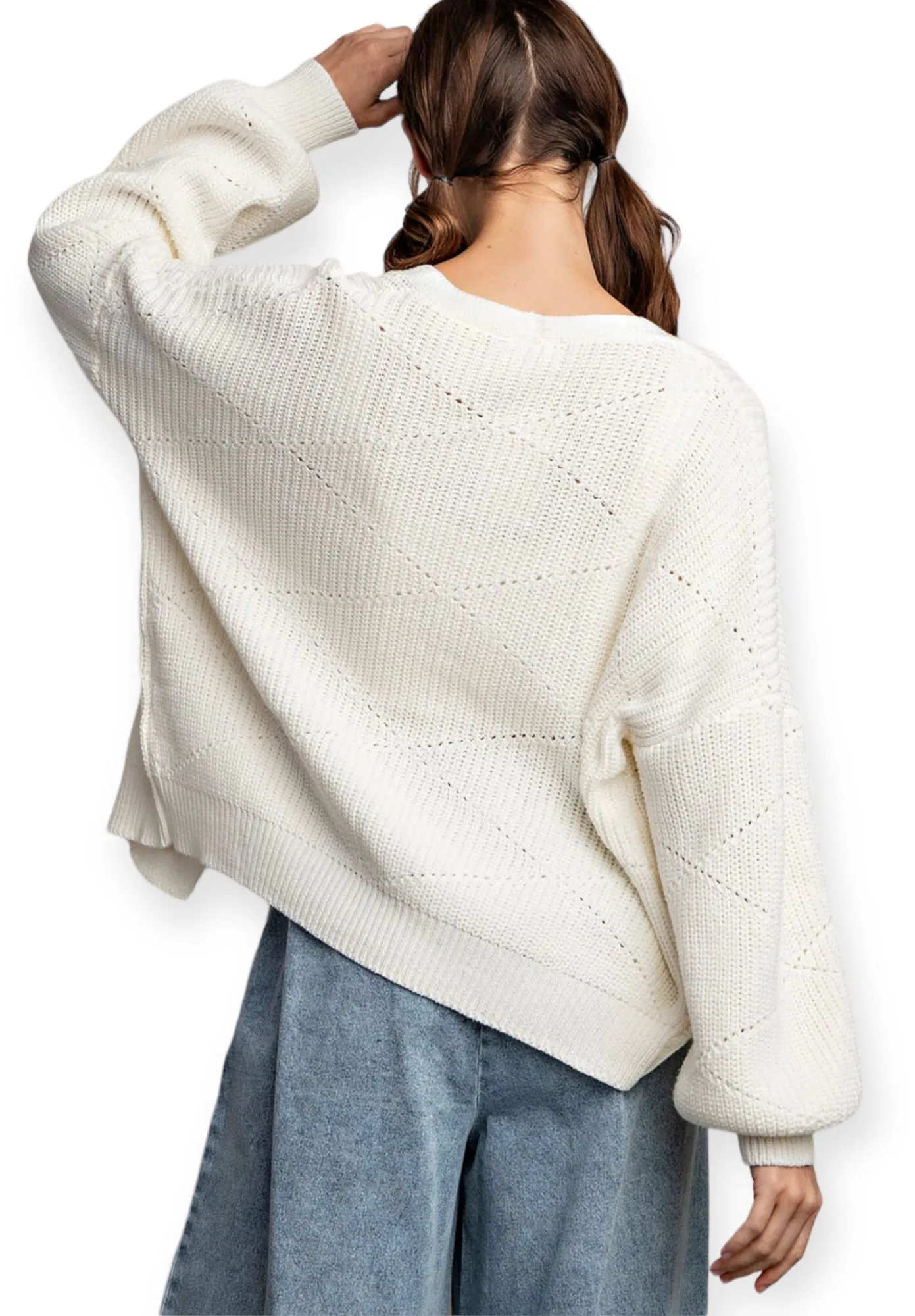 Ribbed Knit Balloon Sleeve Cardigan