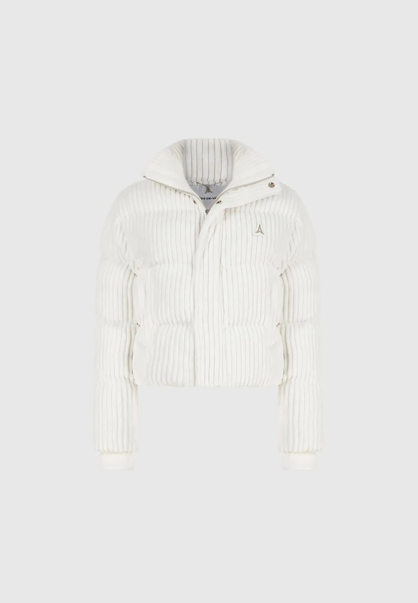 Ribbed Velour Puffer Jacket - Cream