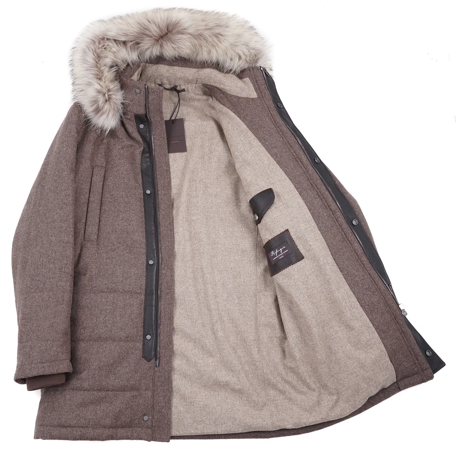 Rifugio Quilted Flannel Wool Parka with Fur Hood