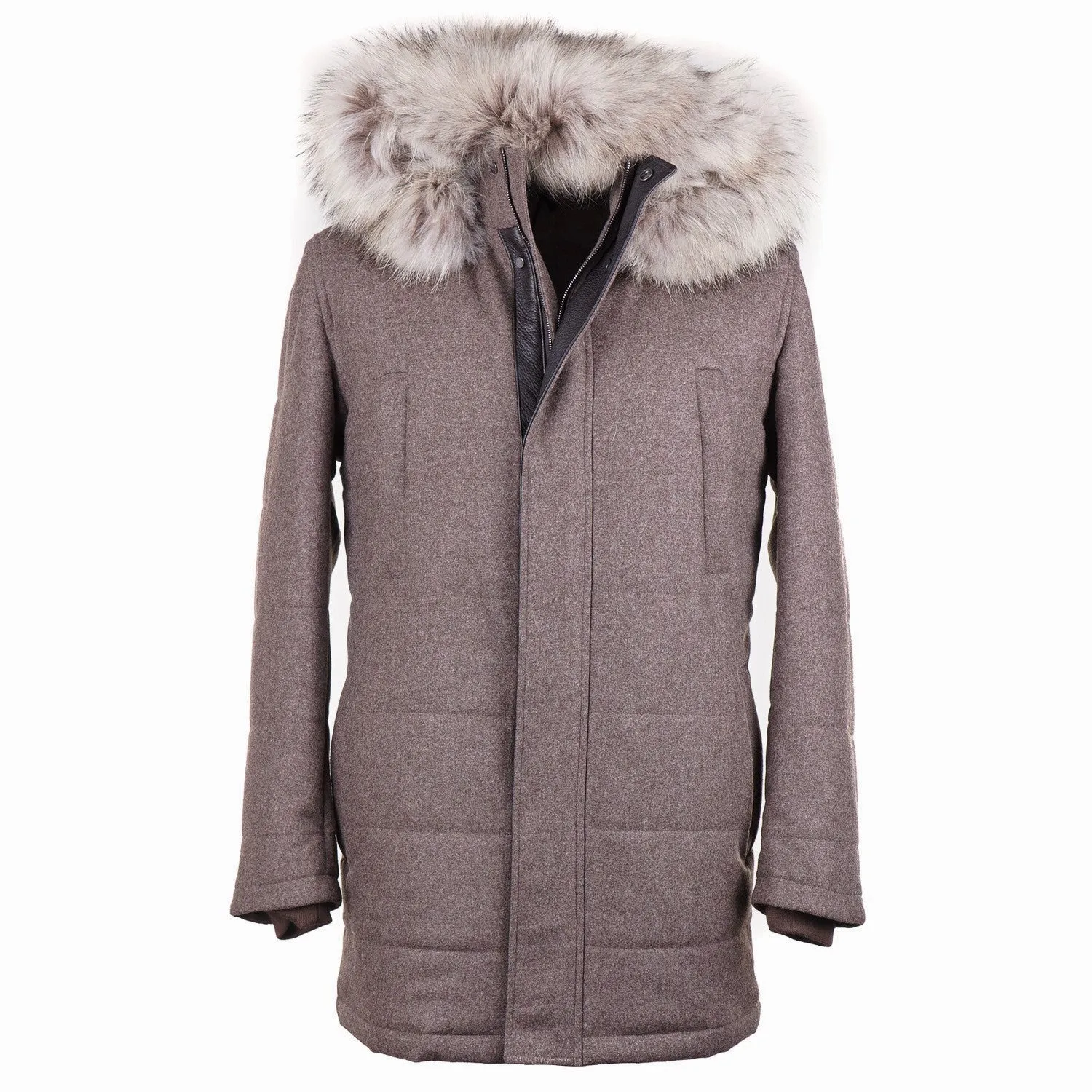 Rifugio Quilted Flannel Wool Parka with Fur Hood