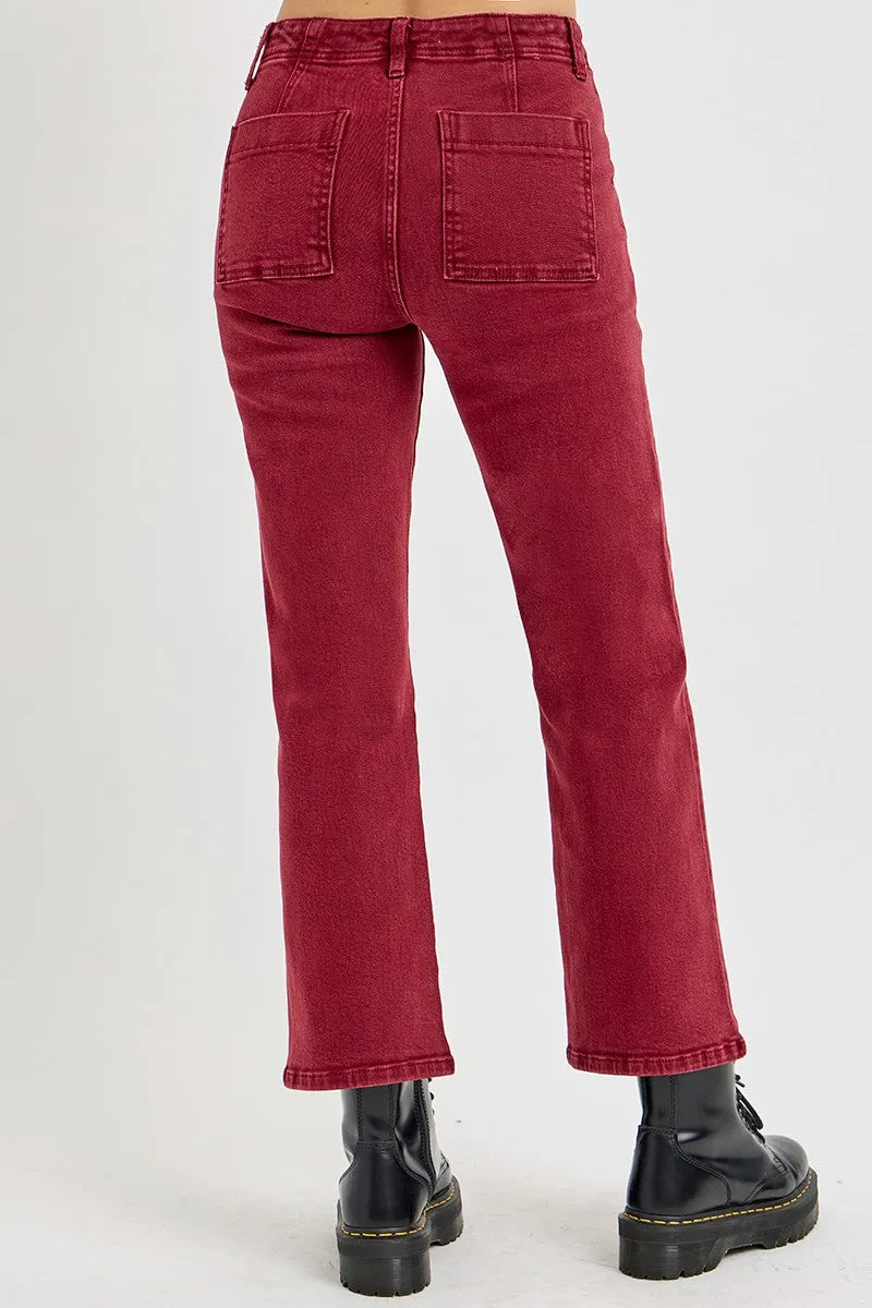 RISEN High Rise Straight Jeans with Patch Pockets