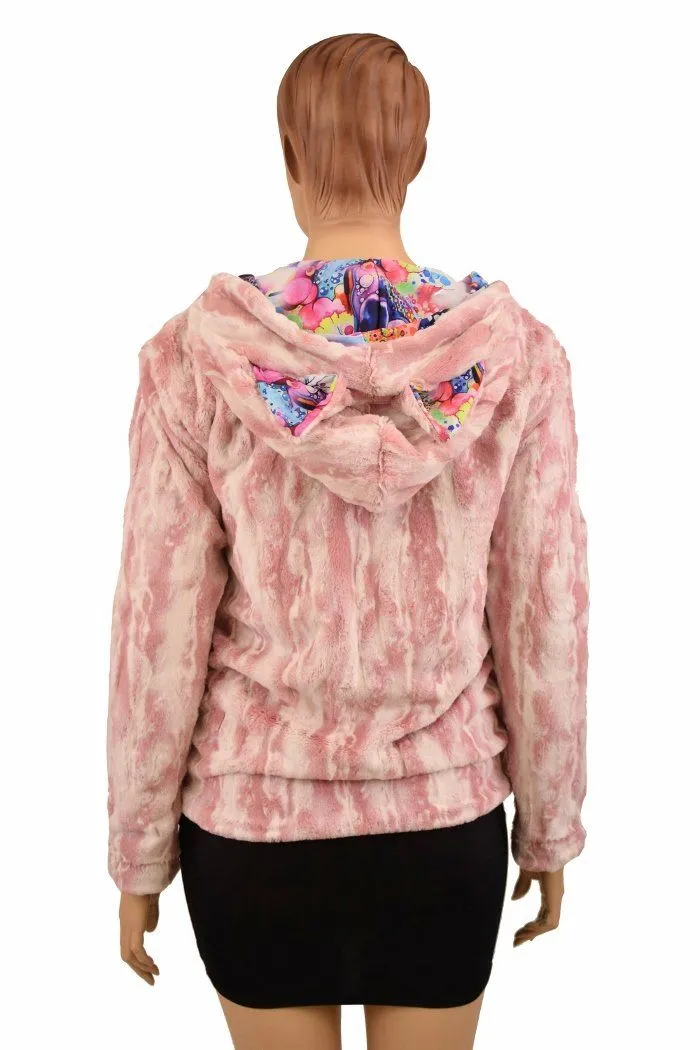 Rosewater Minky Faux Fur Long Jacket with Kitty Ears