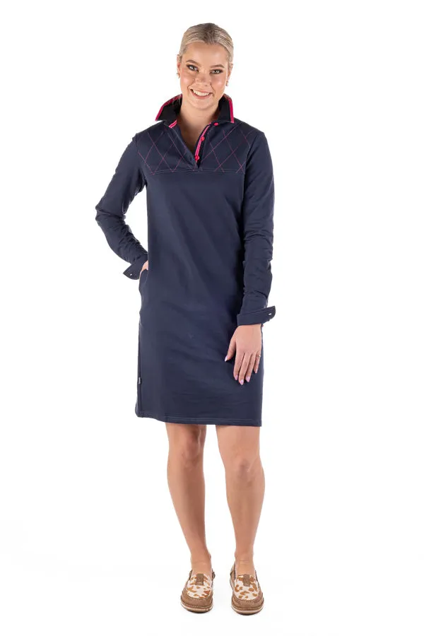 Rugby Collection - RC02-1 Navy & Hot Pink Long Sleeve Dress